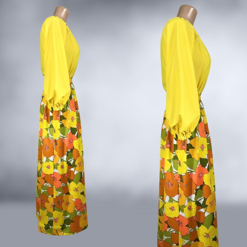 VINTAGE 70s Flower Power Maxi Skirt and Balloon Sleeve Blouse Set Handmade - Picture 6 of 9